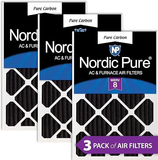 Nordic Pure 15x20x2 (14 1/2 x 19 1/2 x 1 3/4) Pure Carbon Pleated Odor Reduction Merv 8 Furnace Filters 3 Pack