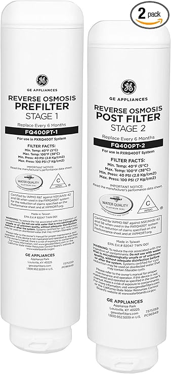 GE Reverse Osmosis Under Sink Pre & Post Replacement Filters | Fits Profile PXRQ400T filtration system | Reduces Lead, Chlorine & More | Replace Every 6 Months | FQ400PT