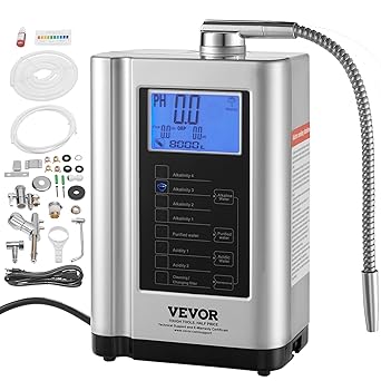 VEVOR Alkaline Water Ionizer Machine, pH 3.5-10.5 Alkaline Acidic Hydrogen Water Purifier, 7 Water Settings Home Filtration System, Up to -650mV ORP, 8000L Per Filter, Auto-Cleaning, White