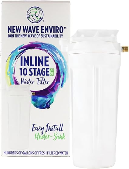 New Wave Enviro 10 Stage Plus Water Filter, Under Counter Inline Design, 800 Gallon Filter Life, Easy to Install & Renter Friendly Fresh Water Filter, White Color