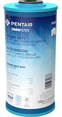 Pentair OMNIFilter RO6 Carbon Water Filter, 10-Inch, Whole House Heavy Duty KDF and Granular Carbon Iron Reduction Replacement Cartridge, 10