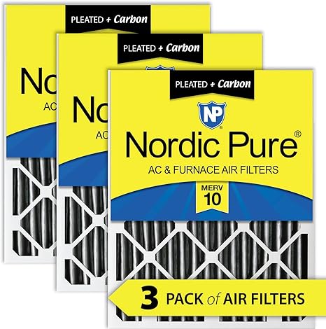 Nordic Pure 20x35x2 (19 1/2 x 34 1/2 x 1 3/4) Furnace Air Filters MERV 10 Pleated Plus Carbon 3 Pack