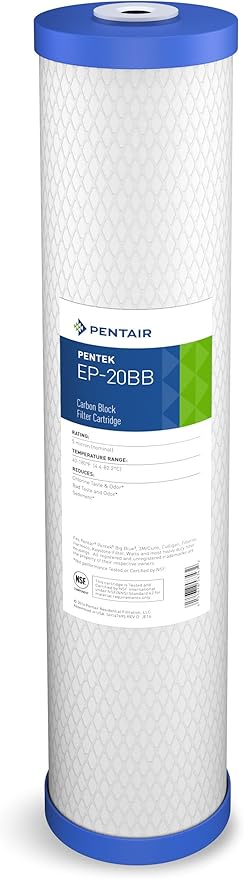 Pentair Pentek EP-20BB Big Blue Carbon Water Filter, 20-Inch, Whole House Carbon Block Replacement Cartridge with Bonded Powdered Activated Carbon (PAC) Filter, 20