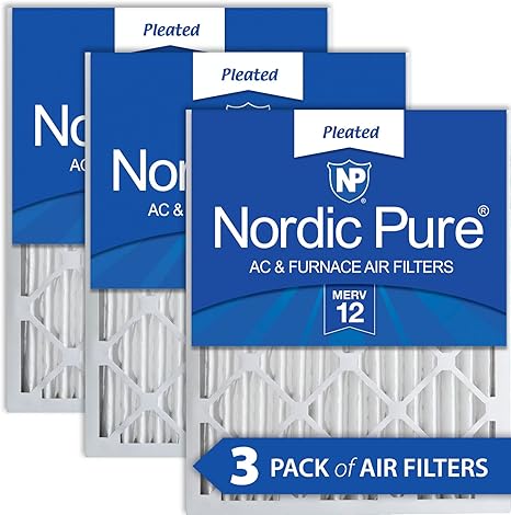 Nordic Pure 20x24x2 (19 3/8 x 23 3/8 x 1 3/4) Pleated MERV 12 Air Filters 3 Pack