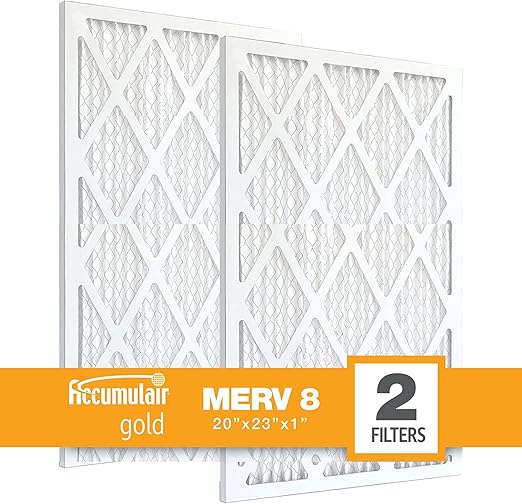 Accumulair Gold 20x23x1 High-Efficiency Pleated Replacement AC/Furnace Air Filter, MERV 8, Pack-2