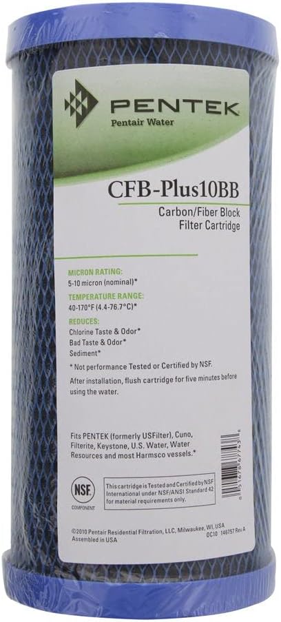 Pentair Pentek CFB-Plus10BB Big Blue Carbon Water Filter, 10-Inch, Whole House Fibredyne Modified Molded Carbon Block Replacement Cartridge, 10