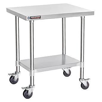 DuraSteel Food Prep Stainless Steel Table -30 x 24 Inch Metal Table Cart - Commercial Workbench with Caster Wheel - NSF Certified - For Restaurant, Warehouse, Home, Kitchen, Garage, Silver