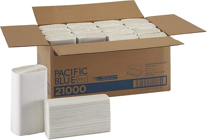 Georgia-Pacific Pacific Blue Select Premium 2-Ply Paper Towels, Absorbent Bulk Household Supplies, 21000, (125 Per Pack, 16 Packs Per Case), White