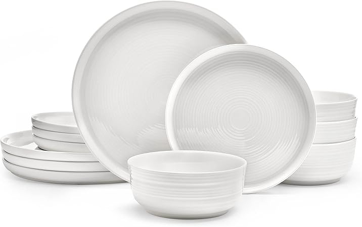 Mikasa Callie Bone China Lightweight Chip Resistant 12 Piece Dinnerware Set, Service for 4, White