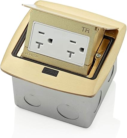 Leviton PFTR2-BR Pop-Up Floor Box with 20 Amp, Tamper-Resistant Outlet, Brass