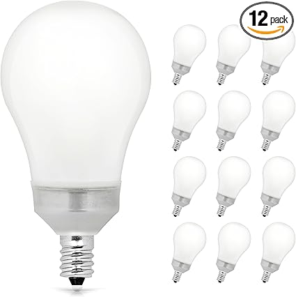 Feit Electric A15 LED Light Bulb, 40W Equivalent, Dimmable, E12 Candelabra Base, CRI 90, 450 Lumens, 5000K Daylight, Ceiling Fan Light Bulb, 15,000-Hour Lifetime, BPA1540C/950CA/2/6, 12 Pack