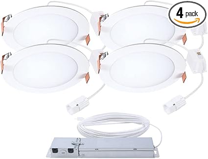 HALO Quicklink 6 Inch Canless Ultra-Thin Recessed Lighting LED Wafer Light for Ceiling and Shower - 4 Pack Starter Kit - 975 Lumens - 5 Selectable Color Temperatures, for Residential dimmers