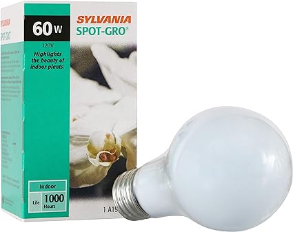 SYLVANIA Incandescent Spot-Gro 60W Grow Light Bulb, A19, Dimmable, 705 Lumens, Frosted, 2850K, Soft White - 1 Pack (12280)