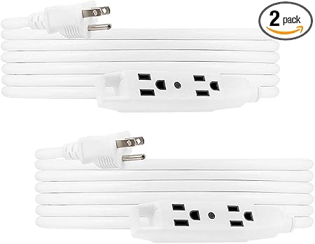 UltraPro 25 Ft Extension Cord, 2 Pack, 3-Outlet Power Strip, Double Insulated, Grounded, Heavy Duty, 16 Gauge, General Purpose, UL Listed, White, 50812