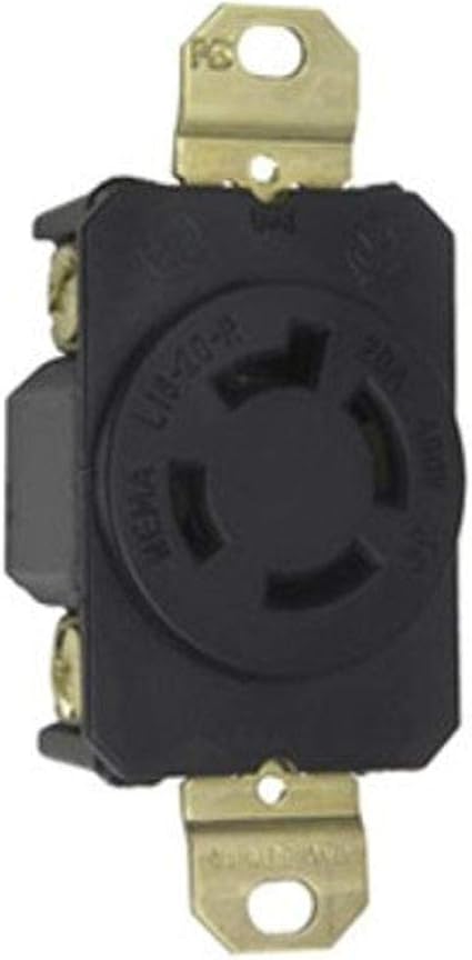 Legrand Pass & Seymour L1620C Turnlok Industrial Spec Grade Locking Receptacle, 20 Amp 3 Phase 480V, NEMA L16-20R, Black (1 Count)