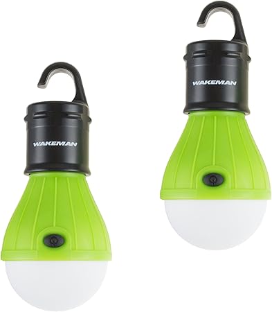 2-Pack of Portable LED Tent Light Bulbs - Indoor/Outdoor Hanging Lights with Three Settings - for Camping, Hiking, and Emergencies by Wakeman (Green)