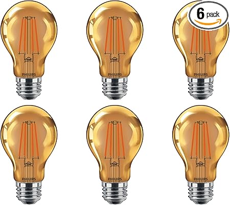 538215 A19 Orange Party Bulbs: Filament Glass, 4 (40-Watt Equivalent), E26 Medium Screw Base, Light, 6-Pack, 6 Count