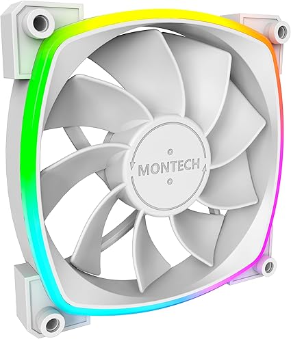 Montech RX 120 ARGB Reversed Fan 1600PWM, High-End Durability, Silent Performance, and Stunning ARGB Design (120mm, White)