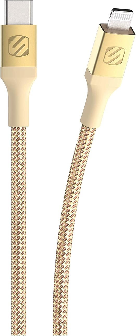 Scosche Ci4B4GD-SP MFi Certified Strikeline Sync Braided Charging Cable for Lightning and USB-C Devices, 4 Feet, Gold