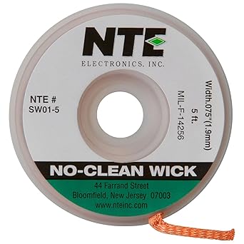 NTE Electronics SW01-5 No-Clean Solder Wick, 3 Green, 075