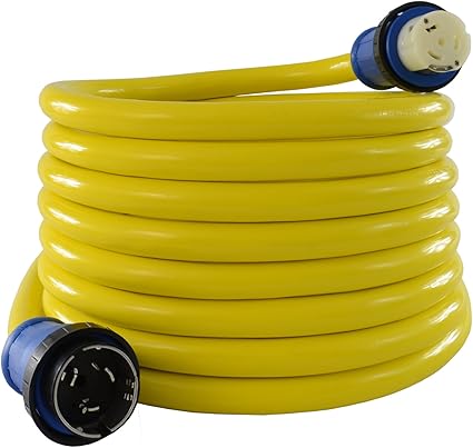 Conntek 50 Amp 125/250-Volt Marine Shore Power Extension 4 Wires Cord with Threaded Ring (Yellow 50-Feet)