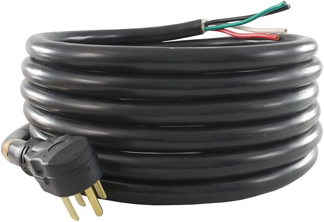 Conntek 14302 RV/Generator Power Cord 30-Foot 50 Amp Male Plug to Bare Wire, Black