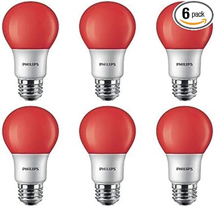 Philips LED 463216 A19 Party Bulbs: 8-Watt (60-Watt Equivalent), E26 Medium Screw Base, Red Light, 6-Pack