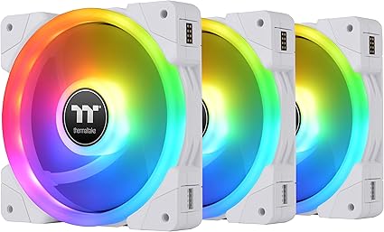 Thermaltake SWAFAN EX 12 RGB PC Cooling Fan White, 500-2000 RPM, Magnetic Connection, Reversable Blades, Controller Included, CL-F161-PL12SW-A, Desktop, 120mm, 3 Pack