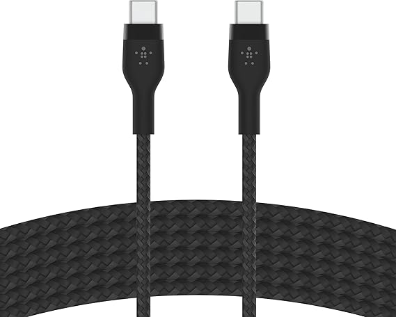 Belkin BoostCharge Pro Flex Braided USB-C to USB-C Cable (3M/10FT), USB-IF Certified Power Delivery PD Fast Charging Cable for iPhone 16 Series, MacBook Pro, iPad Pro, Galaxy S23, S22, & More - Black