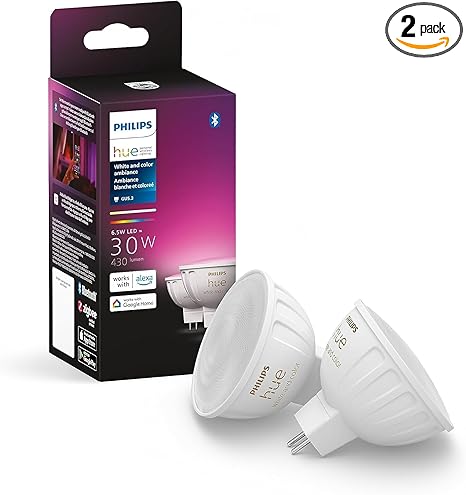 Philips Hue MR16 Smart LED Bulb White and Color Ambiance (2 Pack)