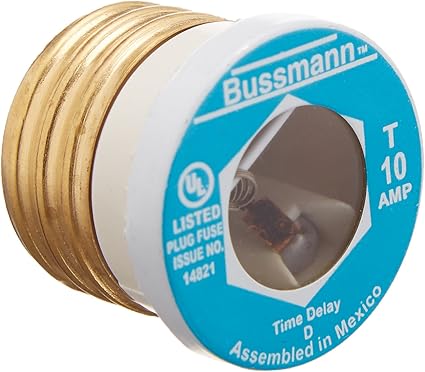 Cooper Bussmann BP/T-10 Type T Plug Fuse Time Delay Fusetron