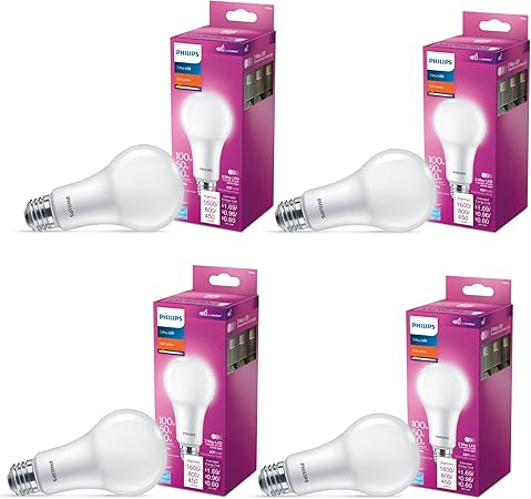 PHILIPS 40-Watt/60-Watt/100-Watt Equivalent 3-Way A21 E26 LED Light Bulb Soft White 2700K (4-Pack)