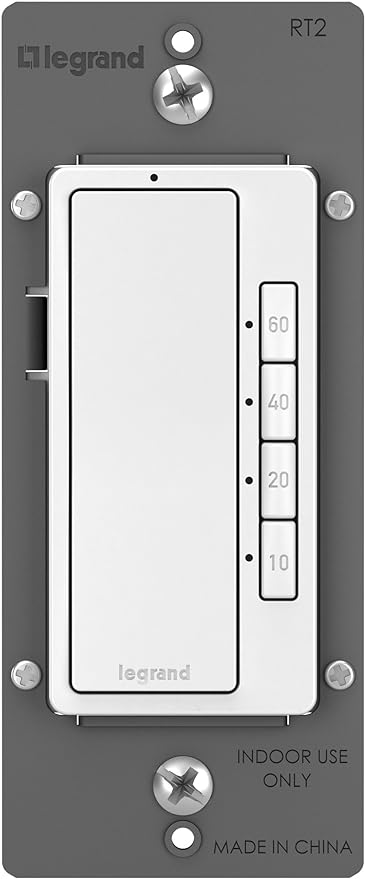 Legrand Radiant RT2WCCV4 4 Button Countdown Timer Light Switch with LED Locator Light for Fan or Lights, 60 Minute, 40 Minute, 20 Minute, and 10 Minute Settings, White, 1 Count