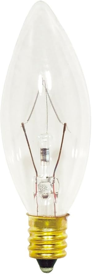 Satco S3345 130V Candelabra Base 15-Watt B8 Petite Light Bulb, Clear, 1 x 1 x 3 Inch