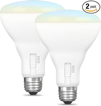 Feit Electric BR30 LED Light Bulb, 100W Equivalent, Dimmable, 5CCT, E26 Medium Base, 90 CRI, 1400 Lumens, Recessed Can Light Bulbs with Switch on Bulb, 13-Year Lifetime, BR30100DM5CCTCA15K/2, 2 Pack