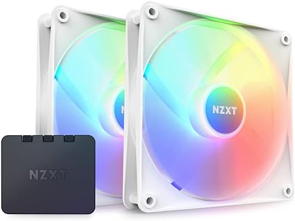 NZXT F140 RGB Core Twin Pack - 2 x 140mm Hub-Mounted RGB Fans with RGB Controller - 8 Individually-Addressable LEDs - Semi-Translucent Blades - High Static Pressure & Airflow - CAM Software - White