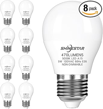 SHINESTAR 8-Pack Ceiling Fan Light Bulbs, 40W Equivalent, 5000K Daylight, A15 LED Bulb with E26 Base, Non-Dimmable