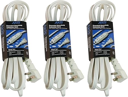 AXIS KIT45505X3 45505 3-Pack 3-Outlet Indoor Extension Cord, 8 feet, White