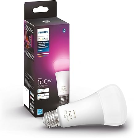 Philips Hue Smart 100W A21 LED Bulb - White and Color Ambiance Color-Changing Light - 1 Pack - 1600LM - E26 - Indoor - Control with Hue App - Works with Alexa, Google Assistant and Apple Homekit