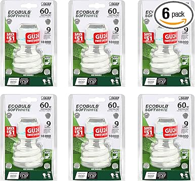 Feit BPESL13T/GU24 60W Equivalent CFL Twist GU24 Base Bulb (Pack of 6), Soft White