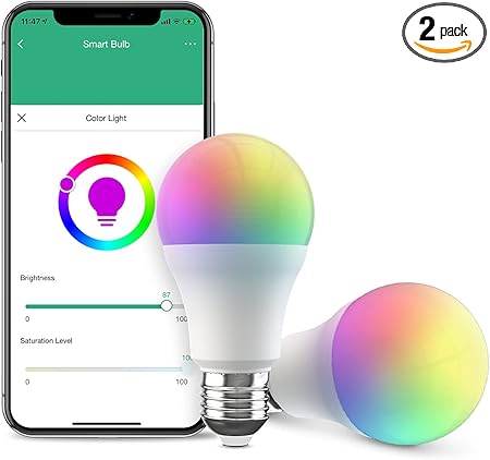 Broadlink Smart Bulb, 10W RGB Dimmable Wi-Fi LED Smart Light Bulbs A19 800lm Color Changing, Works with Alexa, Google Home, Siri and IFTTT, No Hub Required (2-Pack)