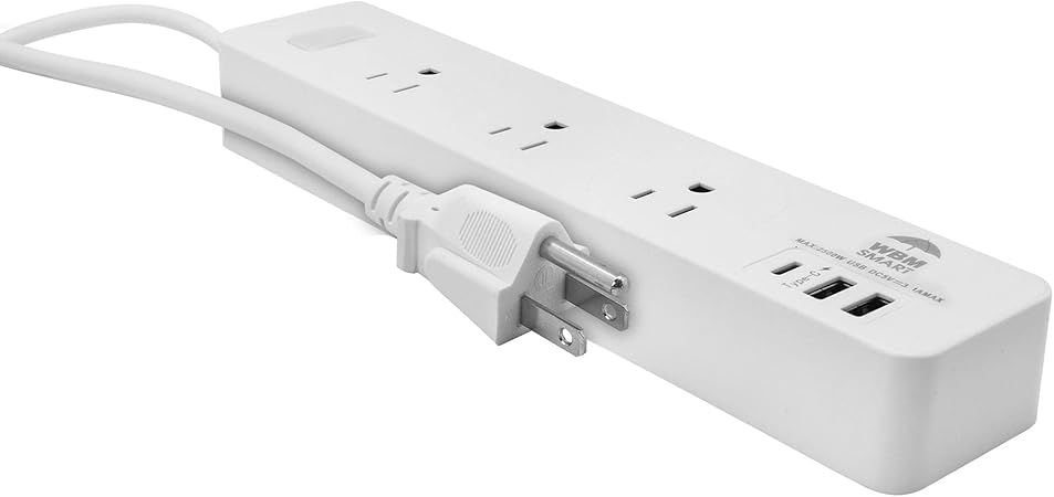 WBM Smart Extension Cord Socket 5.9 ft 10 A, Power Strip with 2 USB Ports and 1 Type C Plug, Multi Outlet Extender for Home, Office and Dorm Room