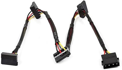 Monoprice Data Cable - 2 Feet - 4-pin MOLEX Male to 4X 15-pin SATA II Female Power Cable (Net Jacket)