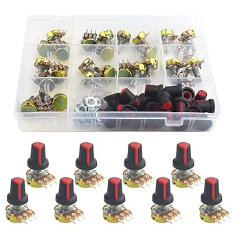 WMYCONGCONG 27 PCS B1K B1K B2K B5K B10K B20K B50K B100K B500K B1M Ohm Potentiometer Assortment Kit Knurled Shaft Linear Rotary Taper Potentiometer Kit with Cap