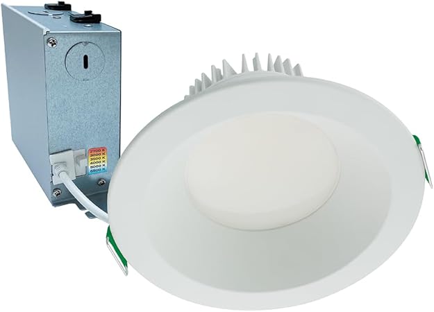 HALO LCR8 8 in. Soft White Selectable CCT Integrated LED Recessed Light with Round Surface Mount White Trim Retrofit Module