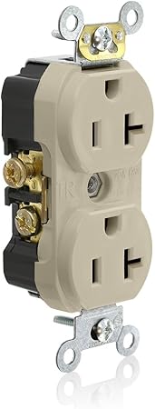 Leviton TCR20-I Side Wired Commercial Spec Grade Tamper Resistant Duplex Receptacle, 20-Amp, 125-volt, Ivory