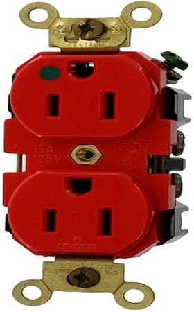 Leviton MRI82-R 15-Amp 125-Volt NEMA 5-15R, 2P, 3W, Wide Body Duplex MRI Receptacle, Red