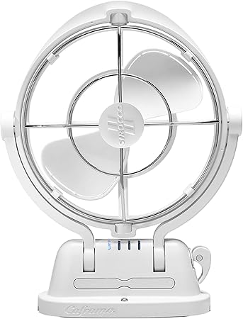 SEEKR Sirocco II™ Fan from by Caframo. 12V/24V Auto-Sensing DC, Omnidirectional Low-Power Draw Fan for Boats and RVs. Hardwire Installation Required. Made in Canada. White.