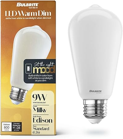 9 Watt LED ST18 / ST19 Light Bulbs, Warm Dimming 3000K (Soft White) - 1800K (Candlelight), 800 Lumens