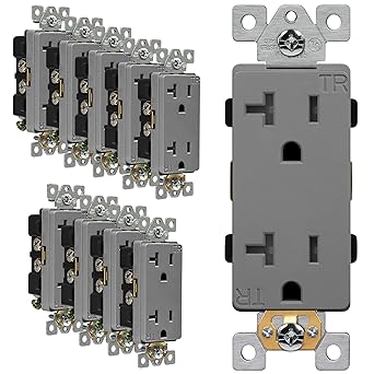 ENERLITES Industrial Grade Decorator Outlet, 20A 125V, Tamper-Resistant Duplex Receptacle, Self-Grounding, 5-20R, 2-Pole, 3-Wire Grounding, UL Listed, 63200-TR, Gray (10 Pack)